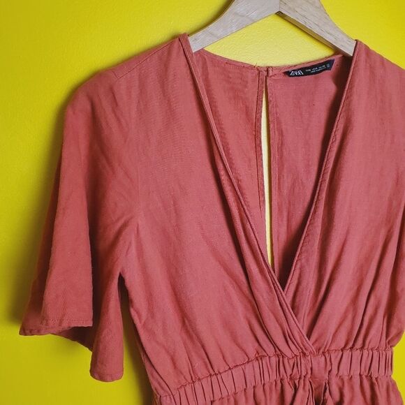 Zara Linen Blend Romper Size Small - Picture 3 of 11